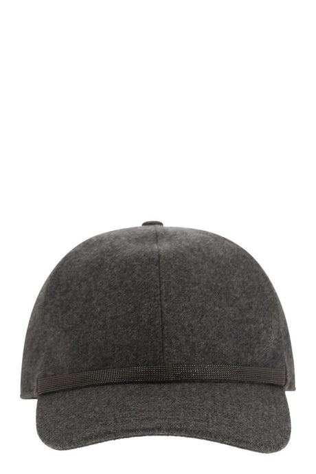 BRUNELLO CUCINELLI Luxury Wool and Cashmere Baseball Cap with Shiny Band