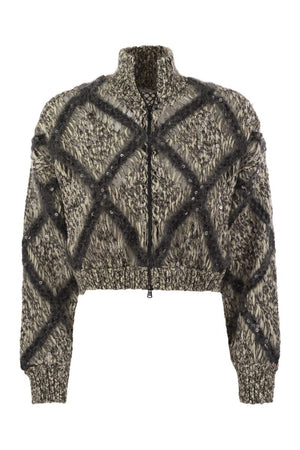 BRUNELLO CUCINELLI Luxury Wool-Blend Diamond Knit Cardigan