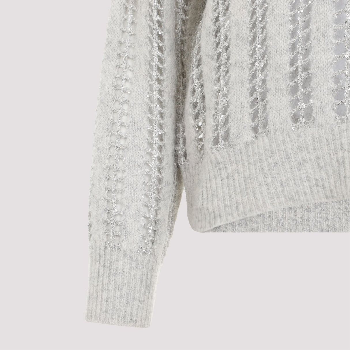 BRUNELLO CUCINELLI Elegant Wool-Mohair V-Neck Sweater with Mesh Design