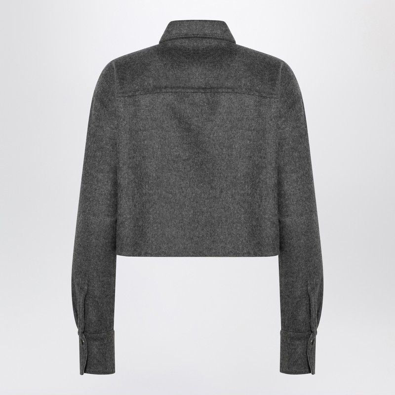 BRUNELLO CUCINELLI Cropped Grey Wool Shirt Jacket with Shiny Detail