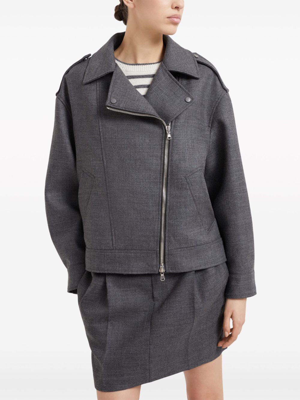 BRUNELLO CUCINELLI Chic Grey Wool Zip Jacket