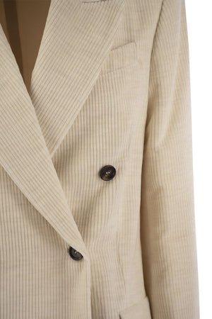 BRUNELLO CUCINELLI Elegant Corduroy Double-Breasted Jacket with Monile Necklace