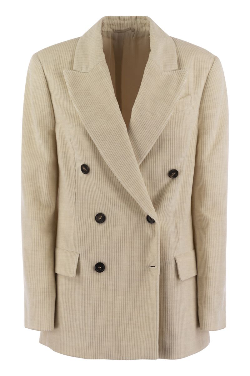 BRUNELLO CUCINELLI Elegant Corduroy Double-Breasted Jacket with Monile Necklace