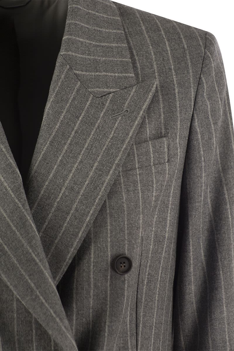 BRUNELLO CUCINELLI Elegant Pinstripe Wool Jacket with Beaded Collar Detail