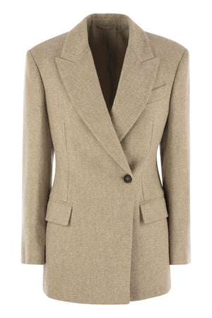 BRUNELLO CUCINELLI Elegant Alpaca Wool Jacket with Embellished Necklace