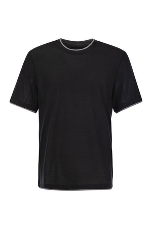 BRUNELLO CUCINELLI Men's Black Silk and Cotton Double Layer T-Shirt for SS24
