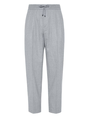 BRUNELLO CUCINELLI Elegant Tapered Wool Trousers in Light Grey