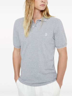 BRUNELLO CUCINELLI Light Grey Logo Cotton Polo Shirt