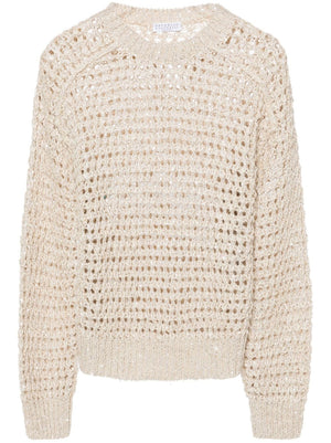 BRUNELLO CUCINELLI Elegant Sand Beige Crewneck Sweater with Sequin Details