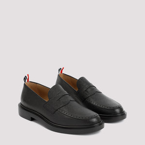 THOM BROWNE Luxurious Men's Pebble Grain Leather Loafers with Iconic Tricolor Detail