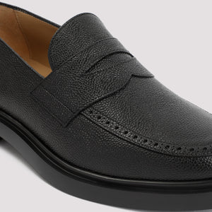 THOM BROWNE Luxurious Men's Pebble Grain Leather Loafers with Iconic Tricolor Detail