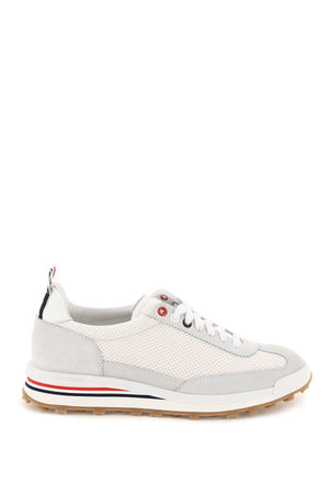 THOM BROWNE MENS TRICOLOR TECH RUNNER SNEAKERS IN MESH AND SUEDE