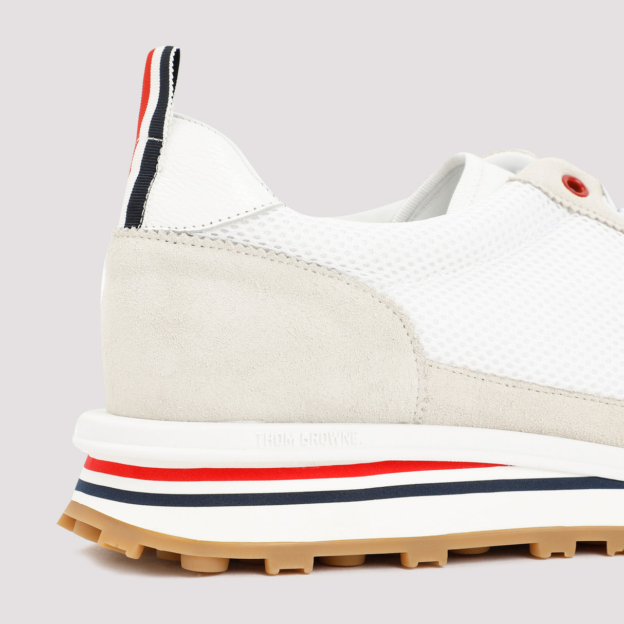 THOM BROWNE Men's White Leather and Fabric Low-Top Sneaker