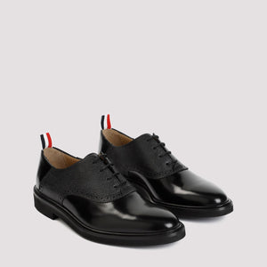 THOM BROWNE Men's Black Leather Saddle Shoes for SS24