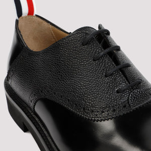 THOM BROWNE Men's Black Leather Saddle Shoes for SS24