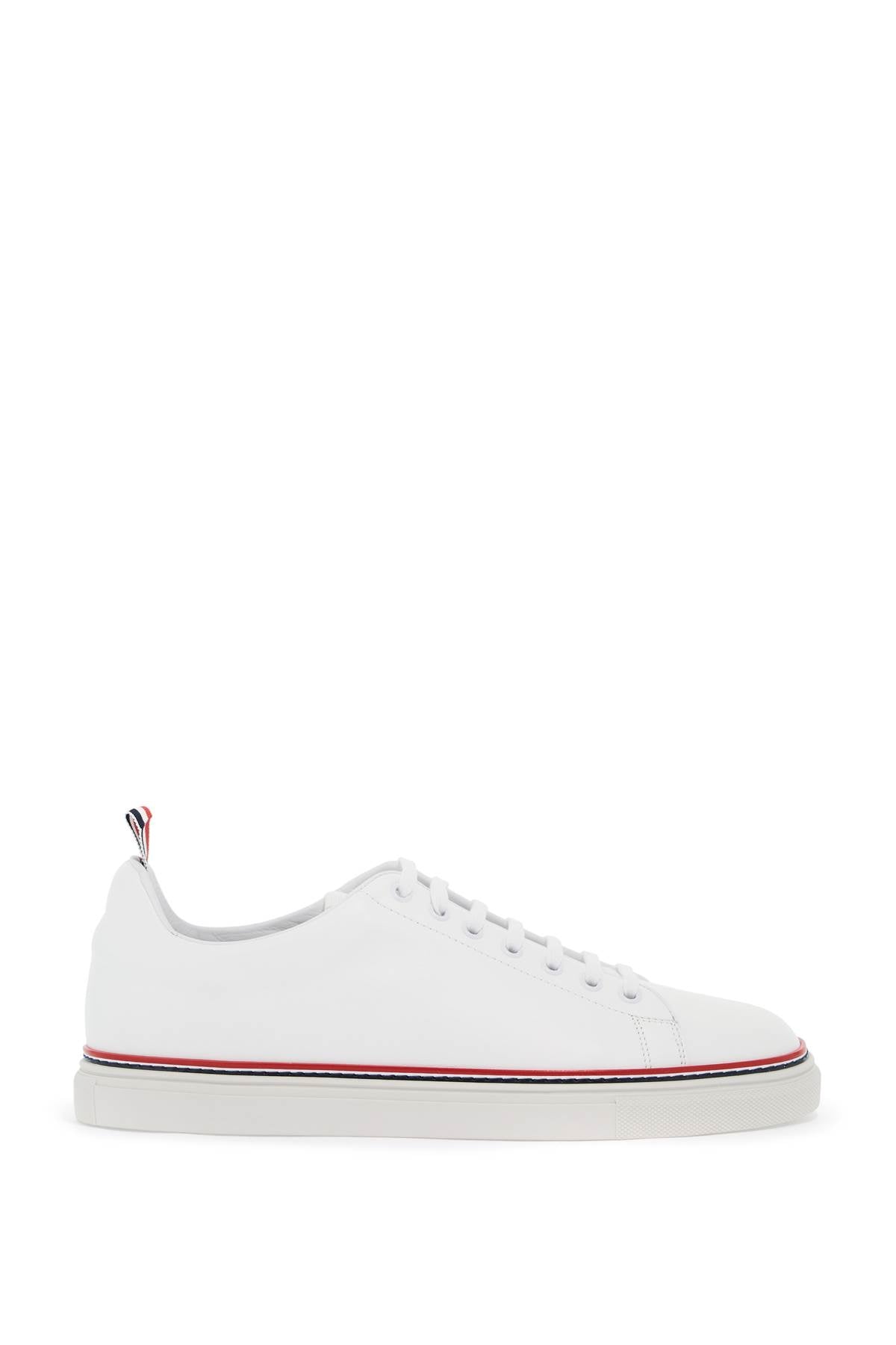 THOM BROWNE Minimal Design Leather Sneakers with Tricolor Detail for Men