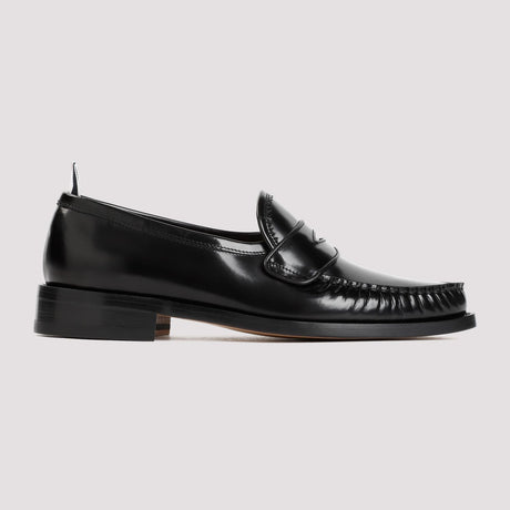 THOM BROWNE Black Pleated Varsity Loafers for Men - Spring/Summer 2024