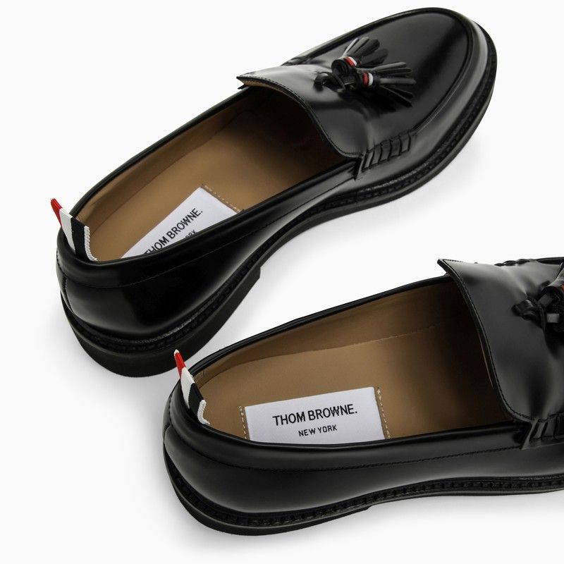 THOM BROWNE Men's Black Leather Tassel Loafers for SS24