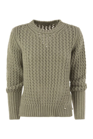 HERNO Elegant Alpaca-Wool Blend Sweater with Graphic Openwork