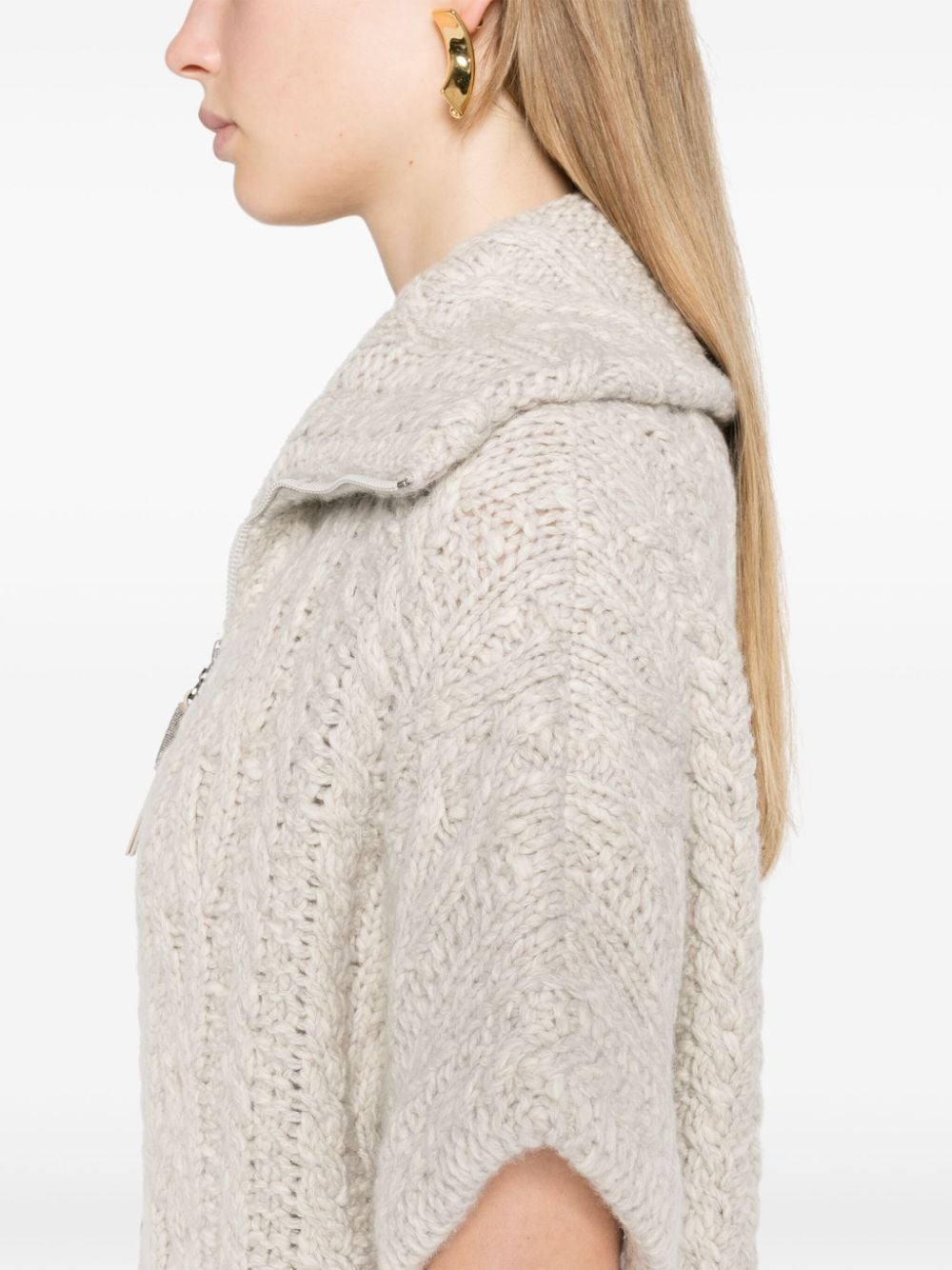 BRUNELLO CUCINELLI Luxurious Wool-Cashmere Zip Cardigan with Monili Detail