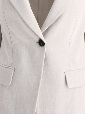 BRUNELLO CUCINELLI Women's Grey Cotton-Linen Blend Blazer with Notch Lapels and Central Slit