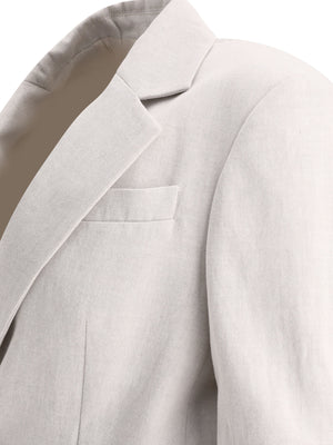 BRUNELLO CUCINELLI Women's Grey Cotton-Linen Blend Blazer with Notch Lapels and Central Slit