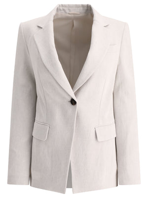 BRUNELLO CUCINELLI Women's Grey Cotton-Linen Blend Blazer with Notch Lapels and Central Slit