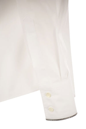 BRUNELLO CUCINELLI White Stretch Cotton Poplin Shirt with Wide Sleeves for Women