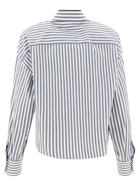 BRUNELLO CUCINELLI Navy Striped Shirt with Shiny Collar for Women - SS24 Collection