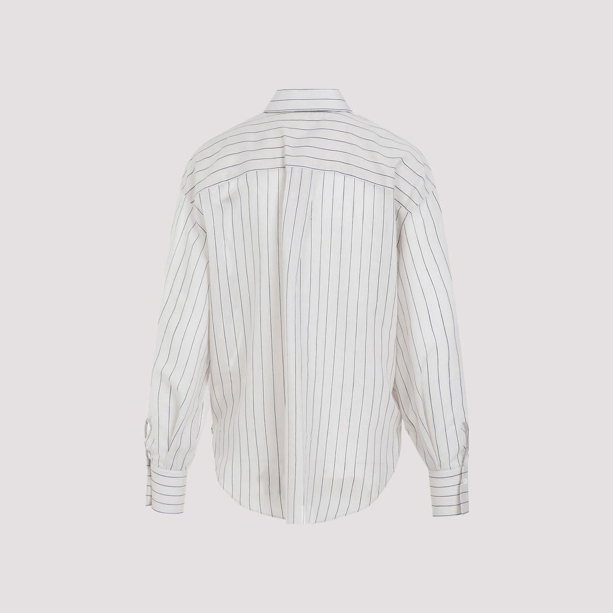 BRUNELLO CUCINELLI Sparkling Stripe Cotton-Silk Poplin Shirt with Necklace