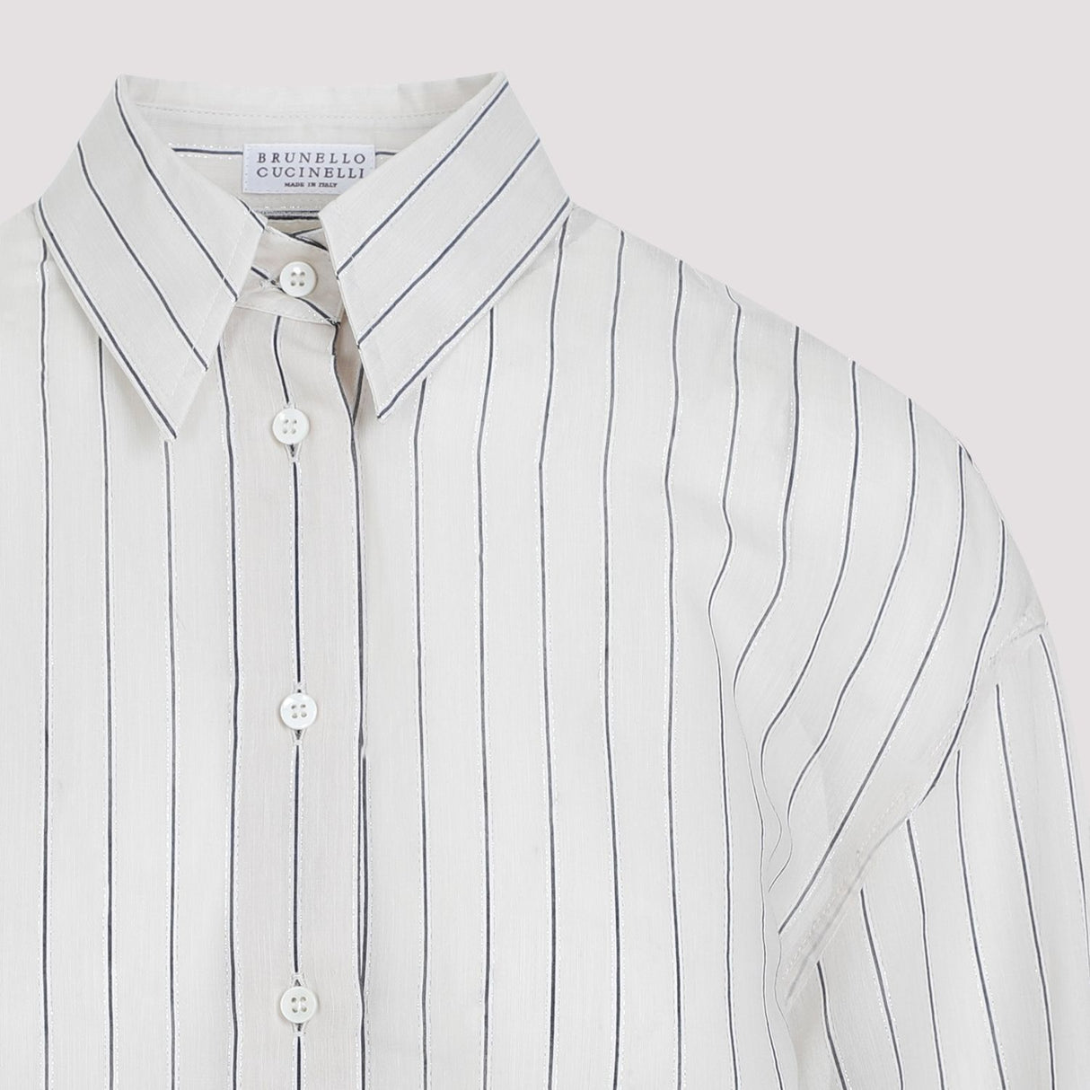 BRUNELLO CUCINELLI Sparkling Stripe Cotton-Silk Poplin Shirt with Necklace