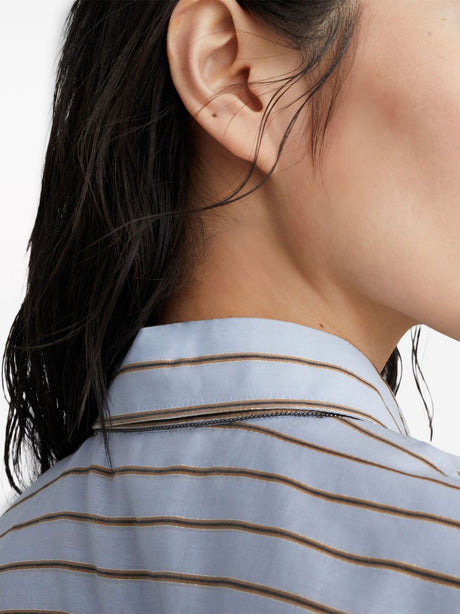 BRUNELLO CUCINELLI Sparkling Stripe Cotton-Silk Poplin Shirt with Necklace