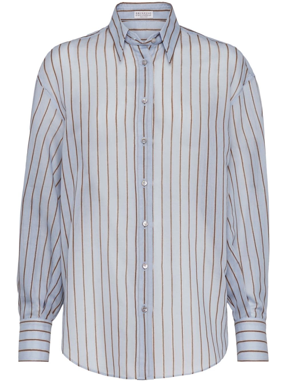 BRUNELLO CUCINELLI Sparkling Stripe Cotton-Silk Poplin Shirt with Necklace