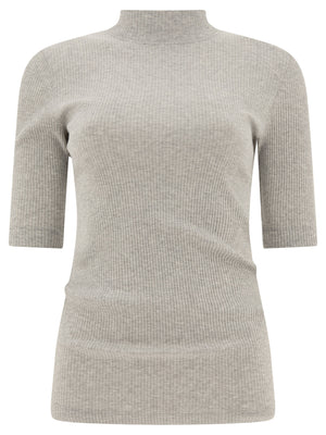 BRUNELLO CUCINELLI Chic Grey Ribbed Cotton T-Shirt