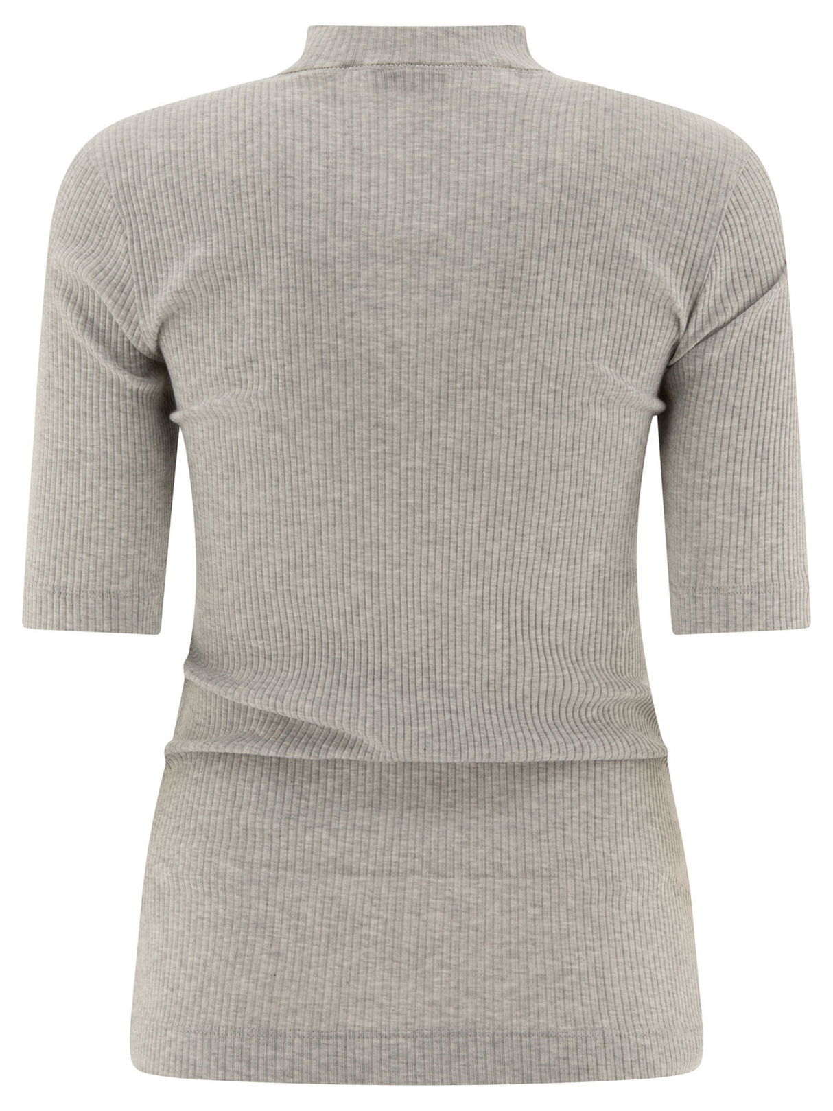 BRUNELLO CUCINELLI Chic Grey Ribbed Cotton T-Shirt