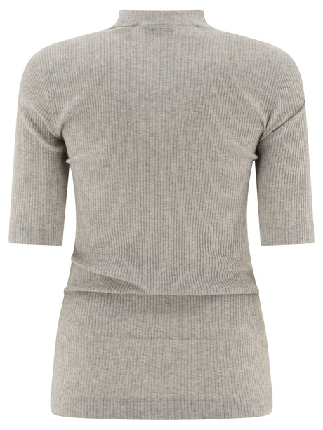 BRUNELLO CUCINELLI Chic Grey Ribbed Cotton T-Shirt