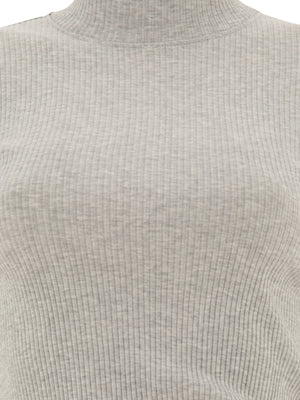 BRUNELLO CUCINELLI Chic Grey Ribbed Cotton T-Shirt