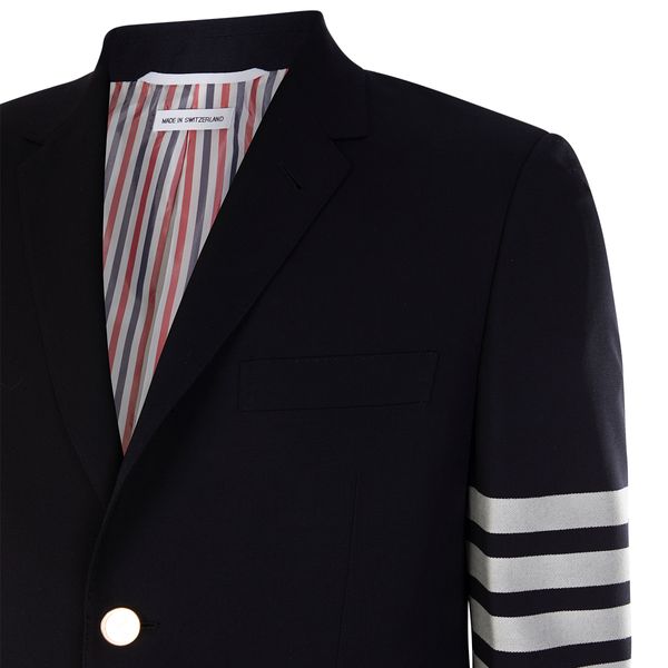 THOM BROWNE Men's Blue Two-Button Blazer with Tricolor Detail