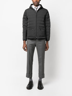 THOM BROWNE Men's Charcoal Grey Hooded Wool Bomber Jacket