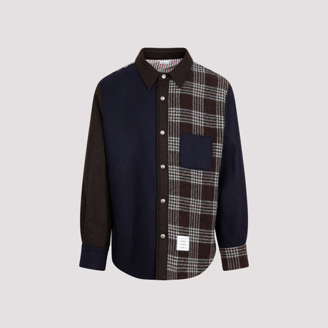 THOM BROWNE Men's Brown Wool Snap Front Shirt Jacket for FW23