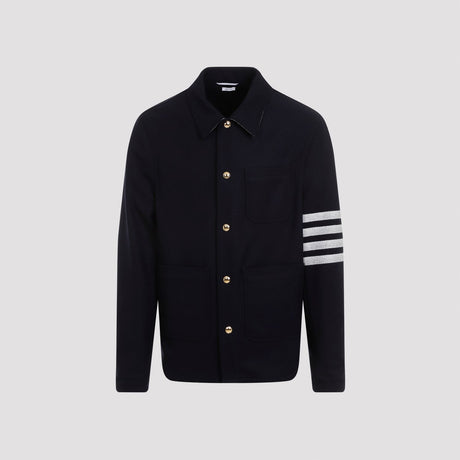 THOM BROWNE Luxury Wool-Cashmere Utility Jacket with Patch Pockets