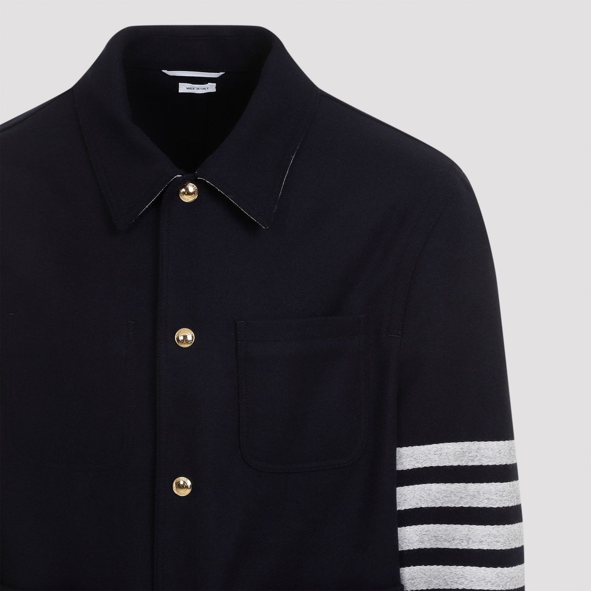 THOM BROWNE Luxury Wool-Cashmere Utility Jacket with Patch Pockets