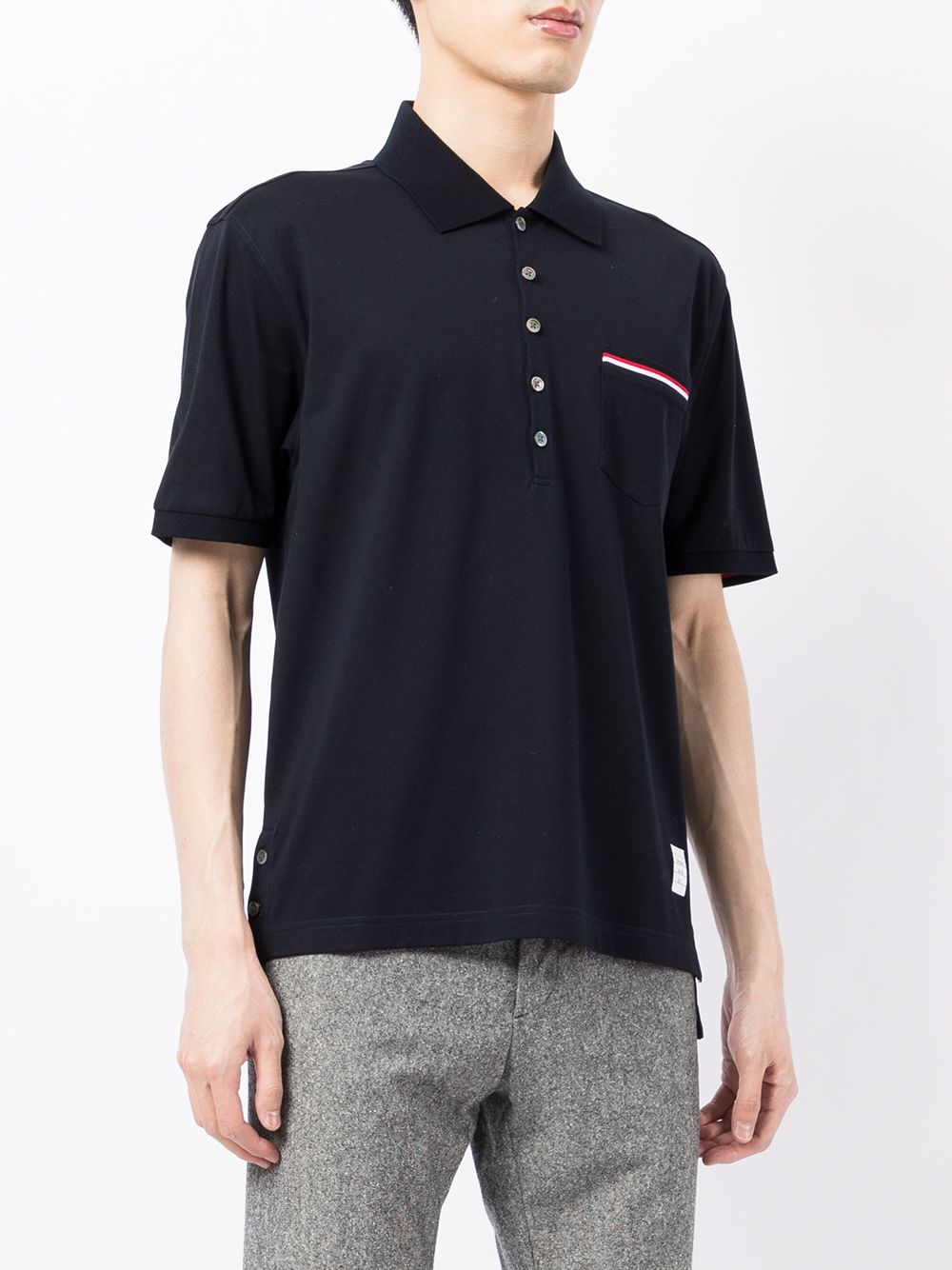 THOM BROWNE Men's Navy Blue RWB Cotton Polo Shirt