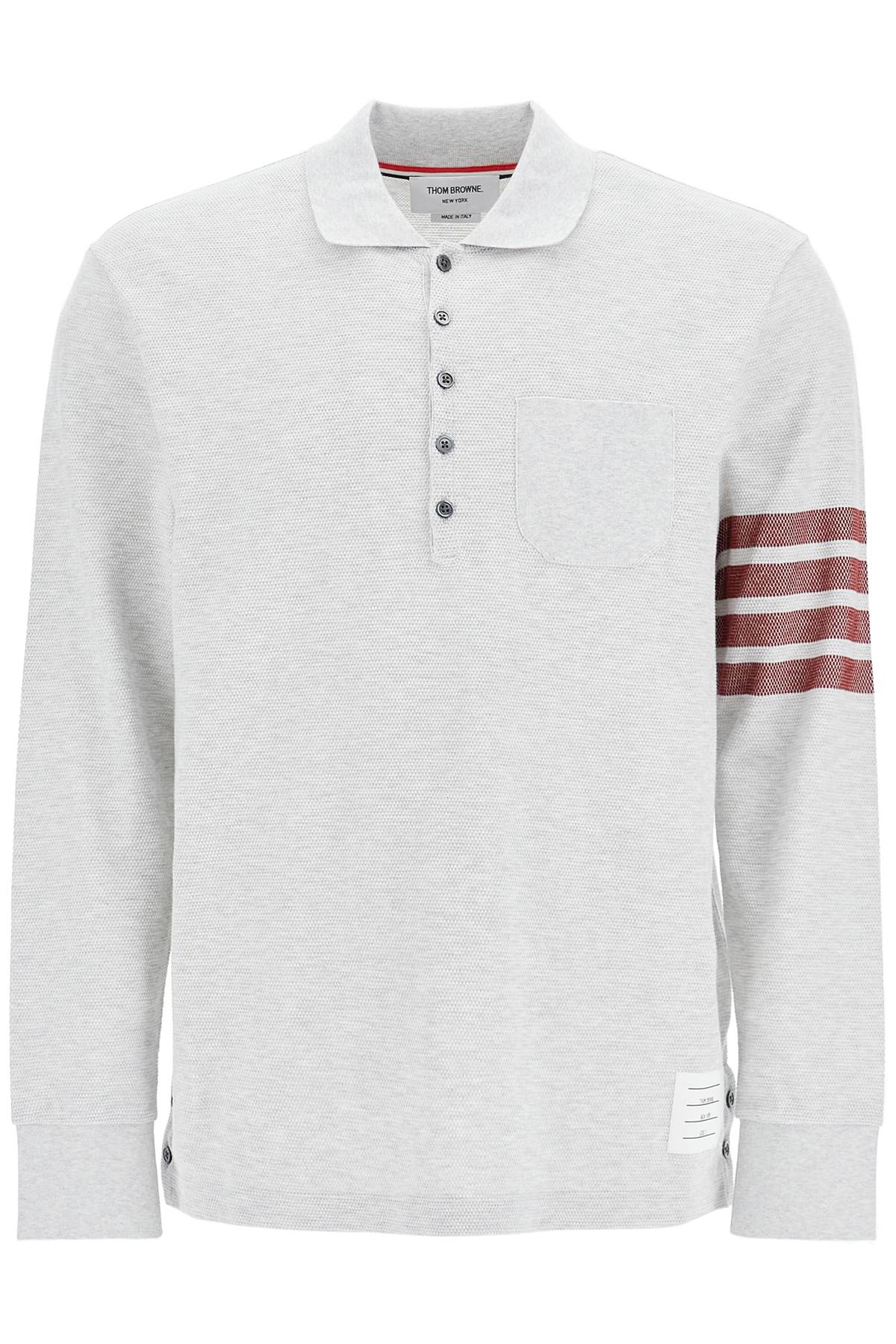 THOM BROWNE Lightweight Long-Sleeved Polo with 4-Bar Detail - Regular Fit