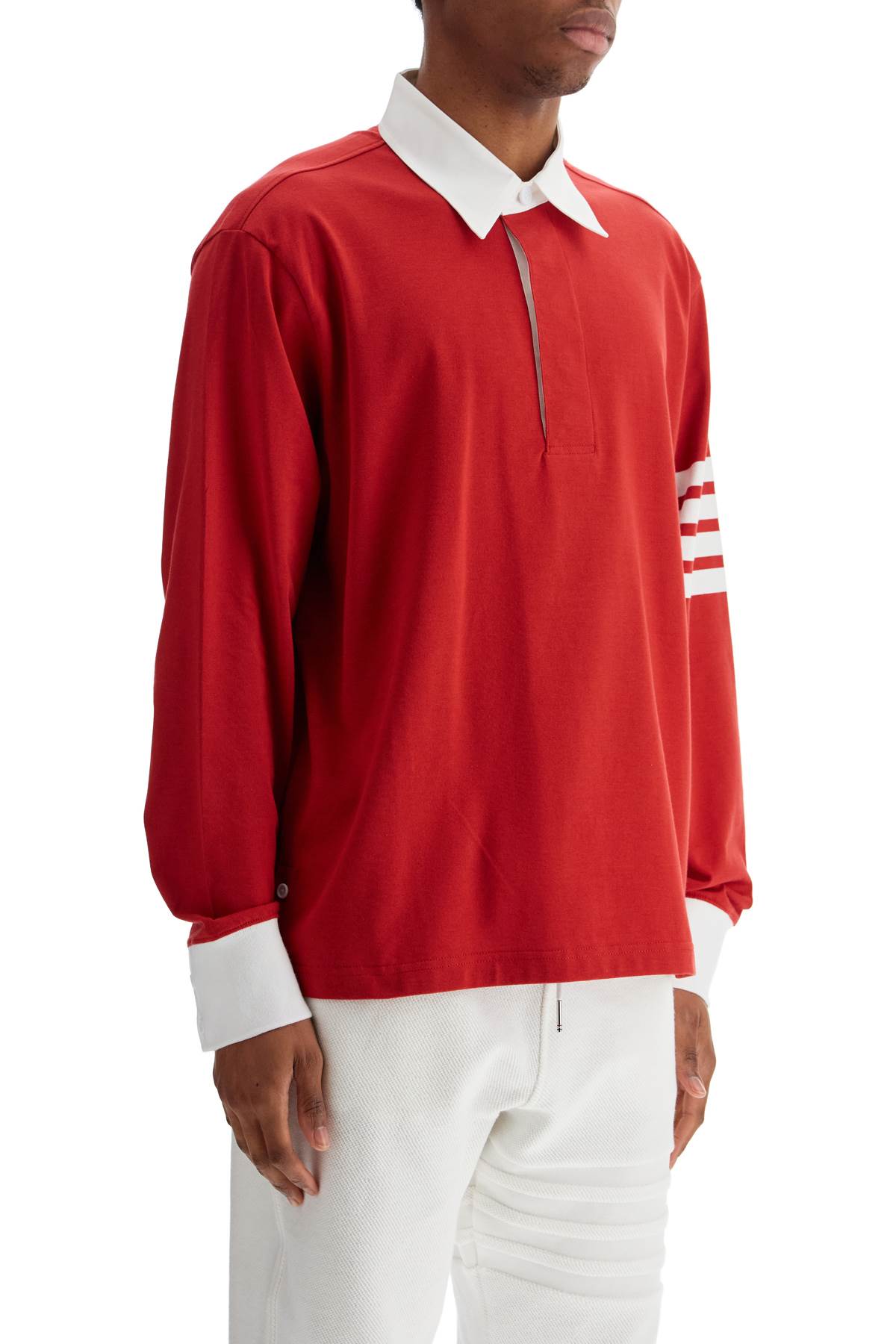 THOM BROWNE Oversized Cotton Polo with Three Stripes