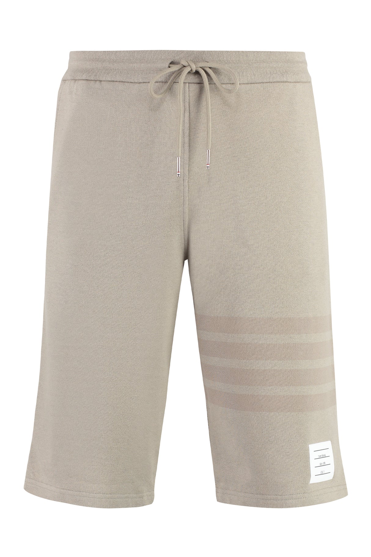 THOM BROWNE Men's Beige Cotton Shorts with Striped and Tricolor Details in Size 46IT