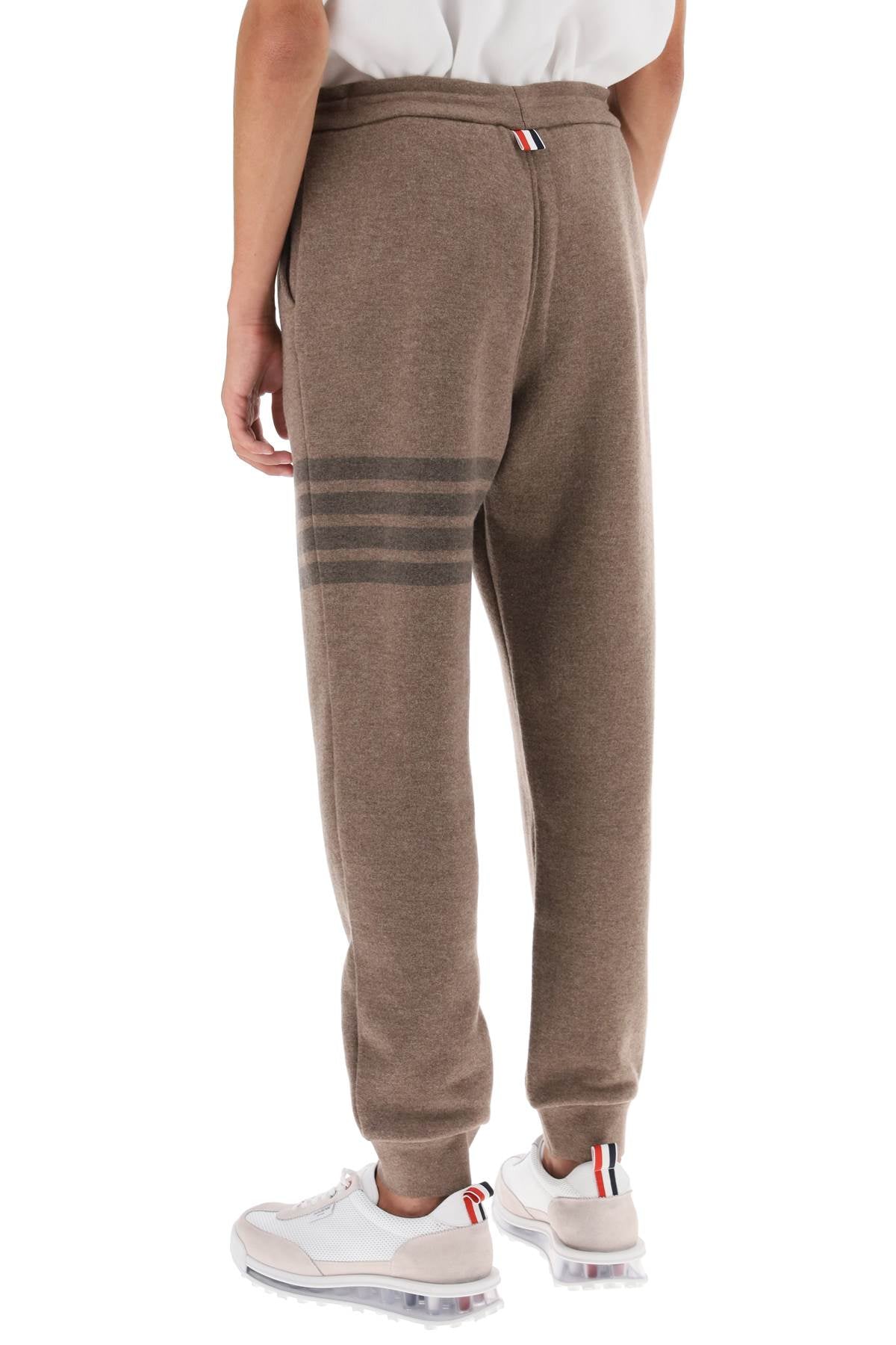 THOM BROWNE Men's Beige Wool Track Pants with Striped Detail and Tricolor Back from FW23 Collection