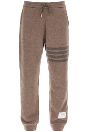 THOM BROWNE Men's Beige Wool Track Pants with Striped Detail and Tricolor Back from FW23 Collection