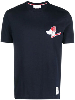 THOM BROWNE Navy Cotton Crew-Neck T-shirt for Men