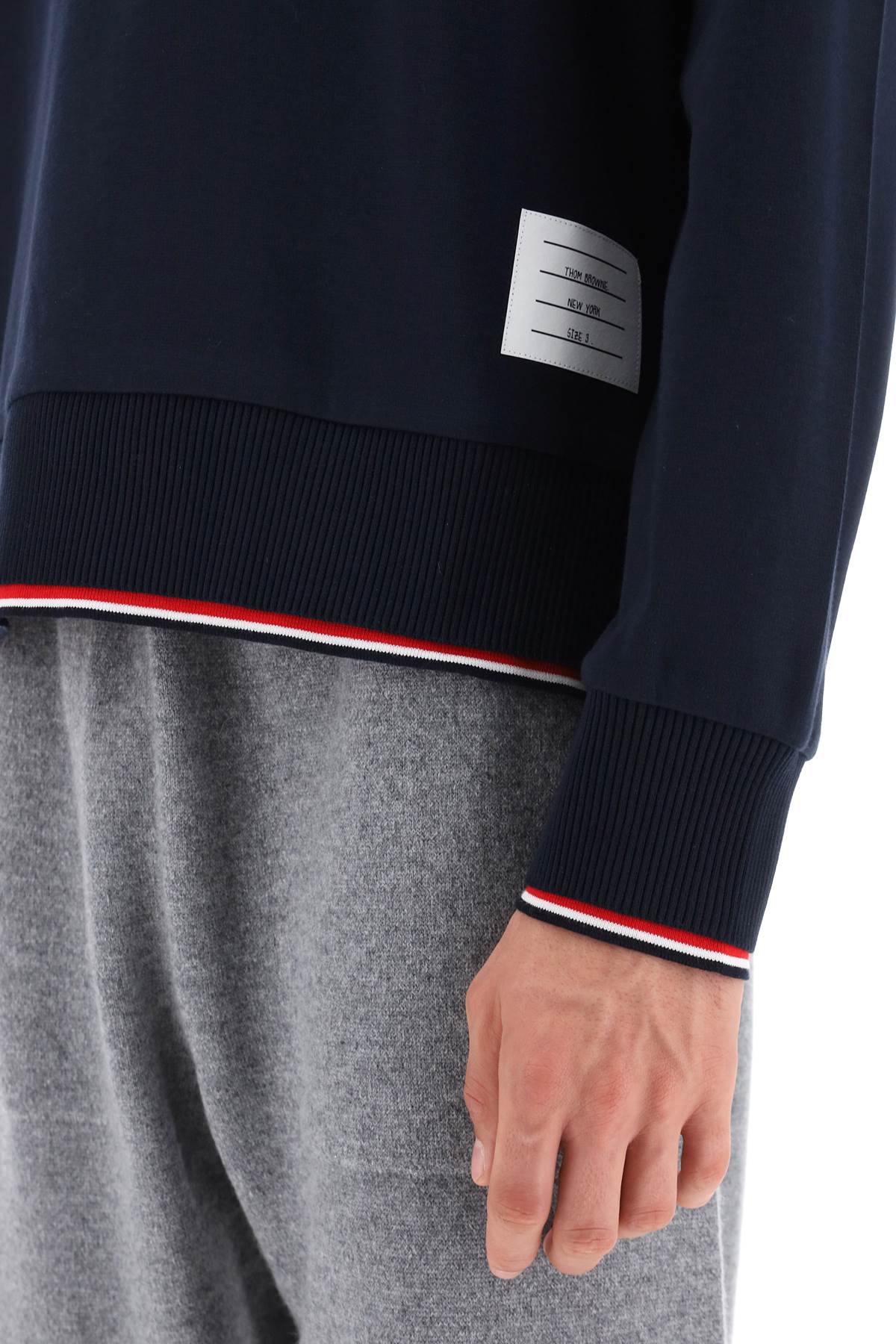 THOM BROWNE Men's Blue Crew-Neck Sweatshirt with Contrasting Trimmings and Ribbed Edges